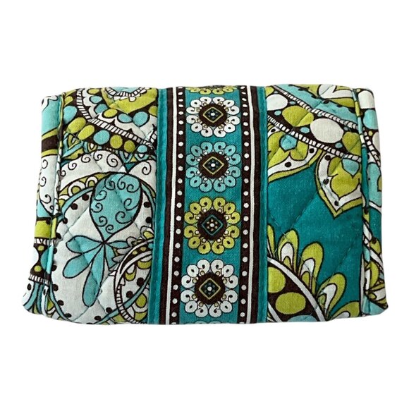 Vera Bradley Quilted Tri-Fold Wallet – Blue/Green Paisley Floral Print *Java Blu - Picture 2 of 4